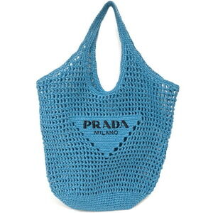 Prada Crochet Net Raffia Tote Shoulder Bag